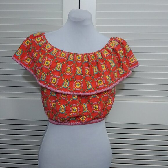 Topshop Cropped Peasant Top Fully Embroidered Orange Floral Womens 6 NEW - Picture 2 of 8